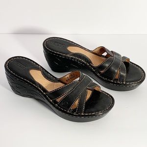 Born Black Leather Handcrafted Wedge Shoes Sandals